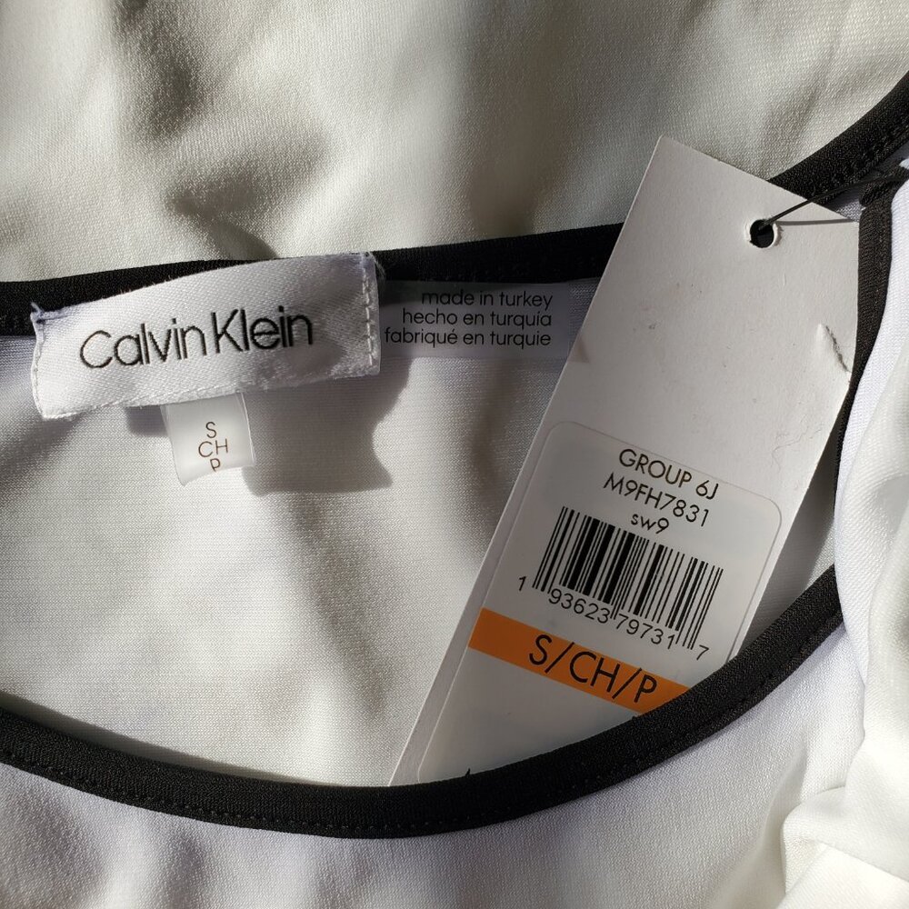 Calvin Klein Womens White Chiffon Hem Asymmetrical Blouse S - Picture 7 of 9